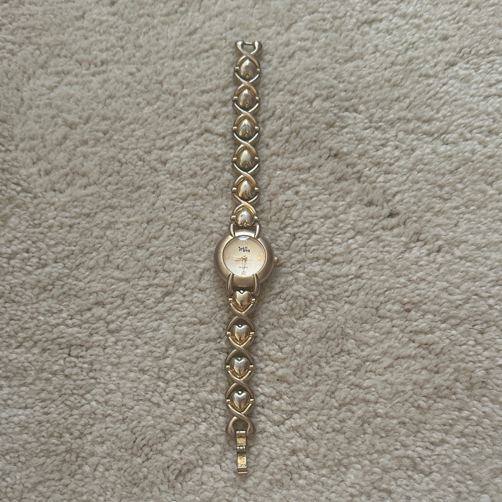 Anne Klein Gold Heart Link Bracelet Watch